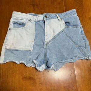 Madden NYC Womens Cut-Off Shorts Blue Patchwork Stretch Frayed Juniors 13
